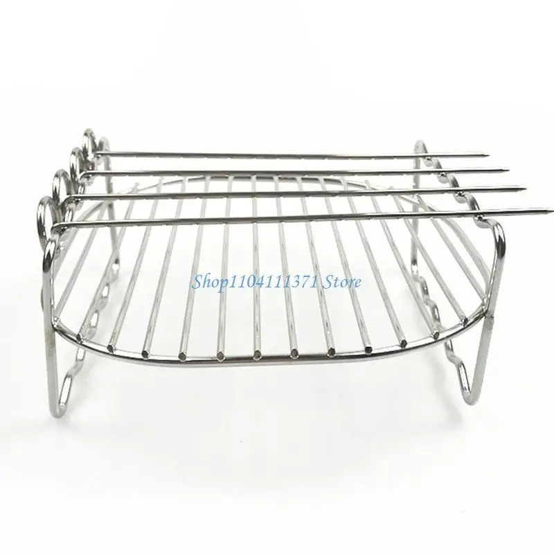 

P9FC Baking Tray Skewers Air Fryer Stainless Steel Holder BBQ Rack Double Layer Grill