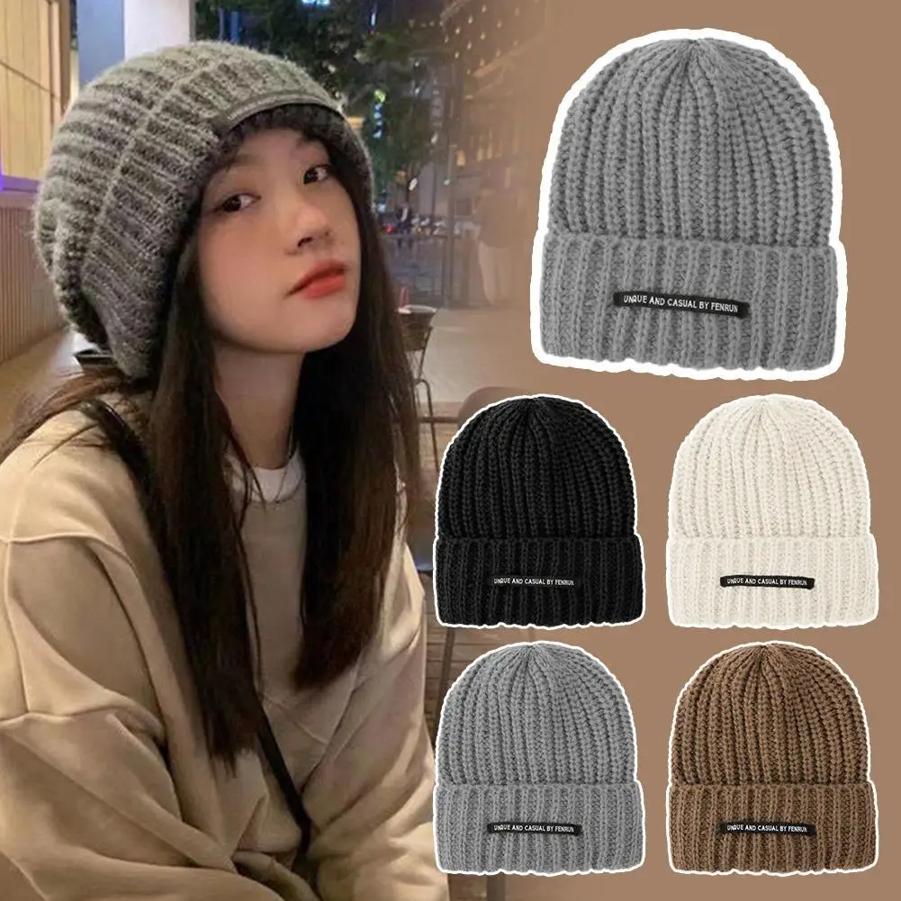 Winter Korean Style Ins Japanese Style Retro Pure Color Woolen Circumference Large Hat Thermal Thickened Knitted