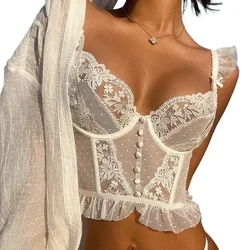 CINOON French Embroidery Lace Women's Bra Top Sweet Female Wedding White Bralette Vest Sexy Corset Bras Comfortable Intimates