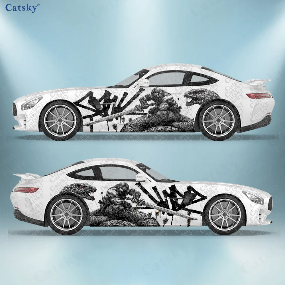 

2pcs Warrior Giant Snake Winding Car Side Decals, Self-Adhesive PVC Waterproof & Scratch-Resistant Stickers, Fashionable Decals