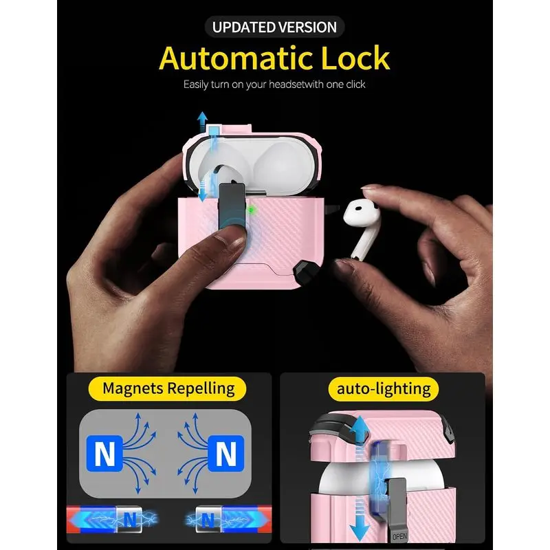 for 2026 AirPod 5 Case【Magnetic Automatic Lock】Rugged Cover for AirPods Pro 3 with Phone Stand&Cleaning Kit for AirPod 4 5 Cover