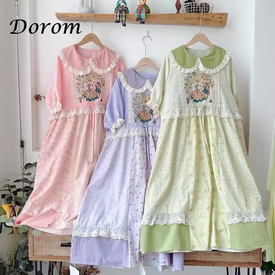 Sweet Vintage Peter Pan Collar Patchwork Lolita Dress donna Summer Mori Girl abito longuette allentato elegante stile Preppy Kawaii Clothe