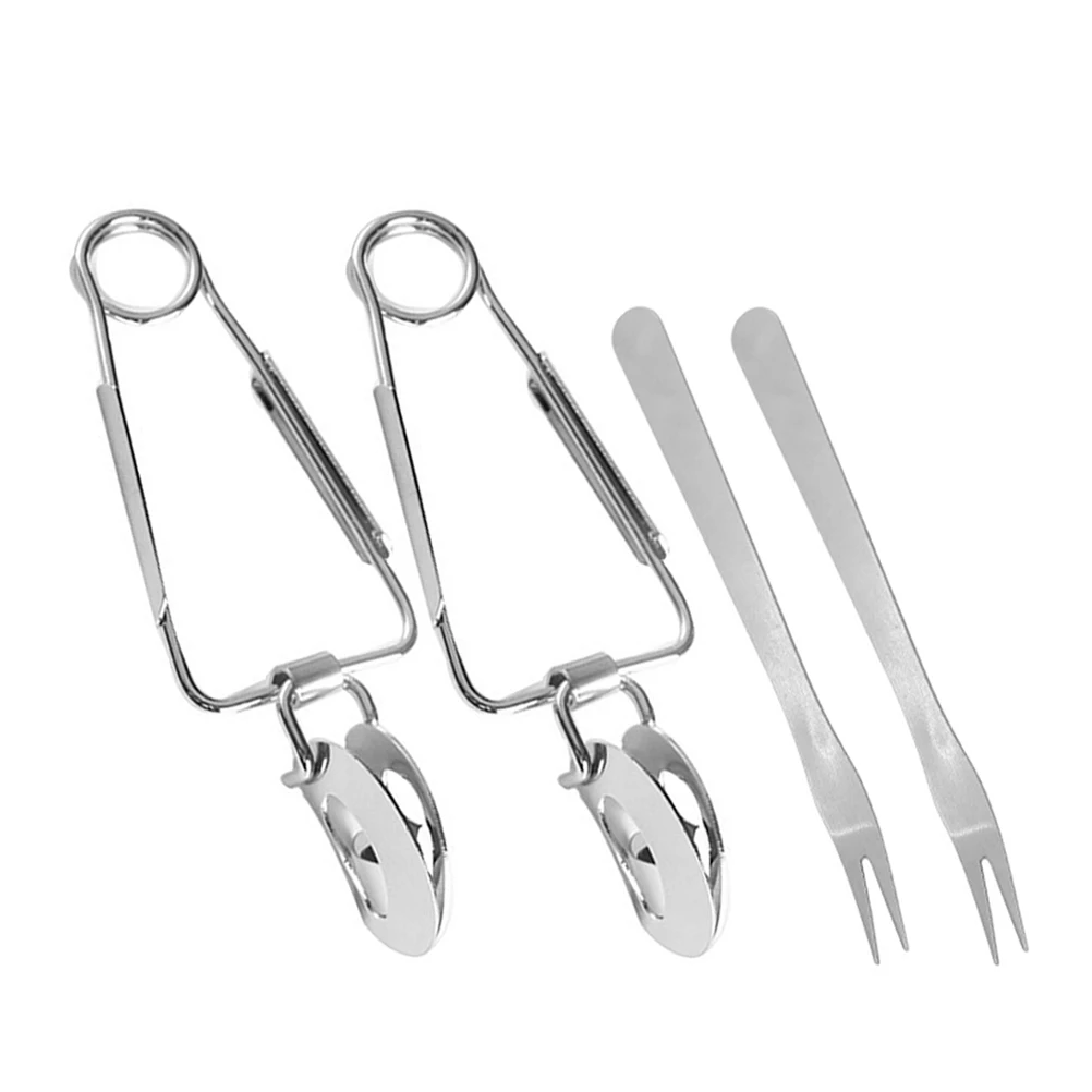 

2Sets Stainless Steel Snail Escargot Tongs Mini Kitchen Non Slip Food Cooking Tools Seafood Clamps Restaurant Serving Forks