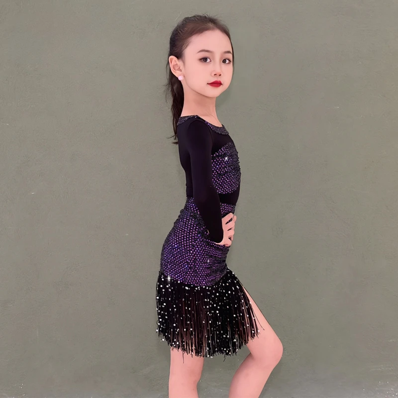 Ragazza 2025 nuovo autunno inverno latino spettacolo abito bambino spettacolo professionnel abito da ballo