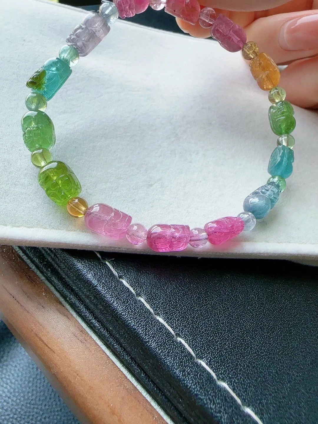 Natural Colorful Red Tourmaline Clear Pi Xiu Beads Bracelet 9/5.8/4.7mm Brazil Women Men Rare Green Purple Tourmaline AAAAAAA