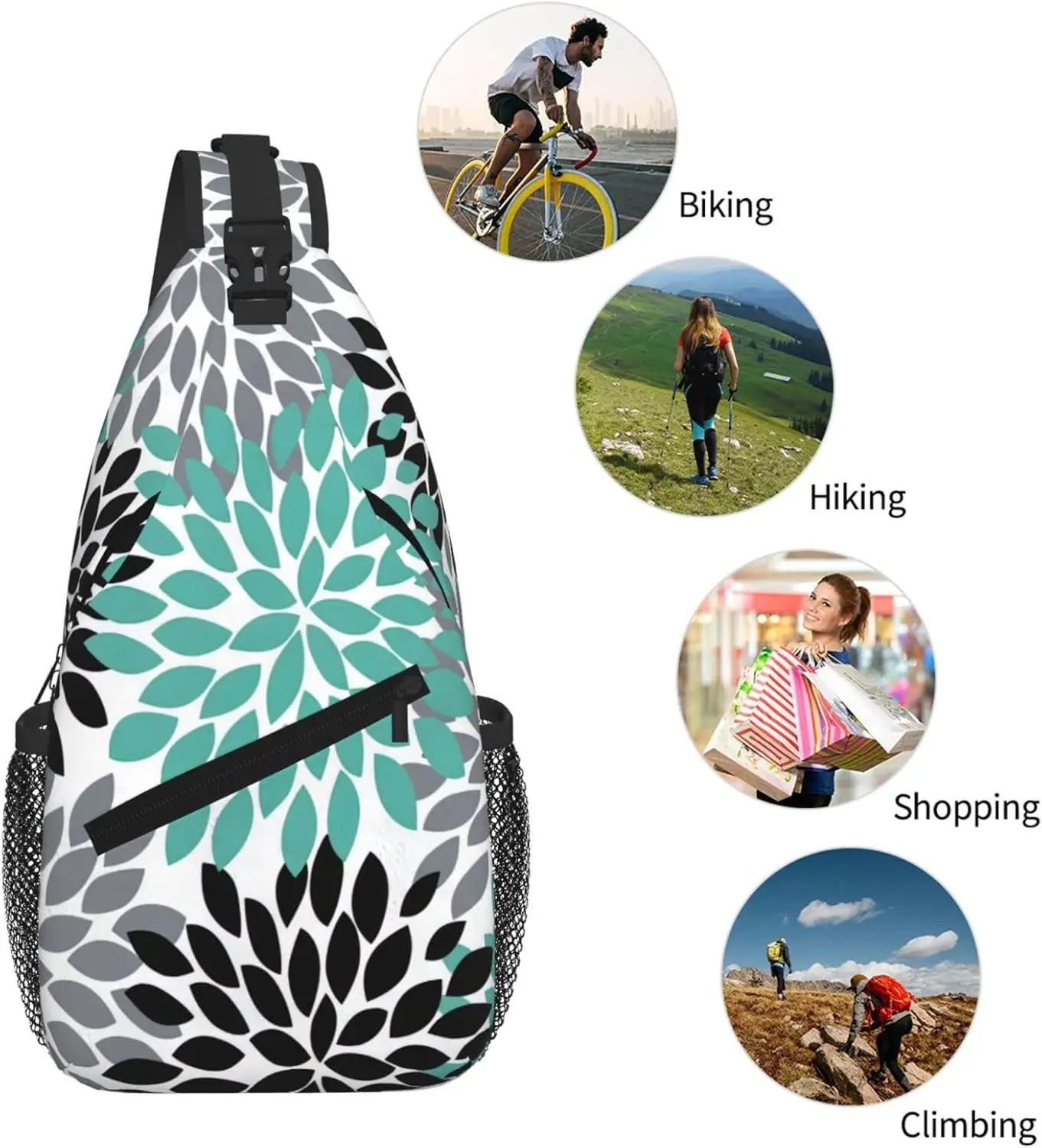 حقيبة ظهر صغيرة بحمالة على شكل زهرة الداليا، حقيبة صدر بحمالة كروس، حقيبة صدر Daypack Fanny Pack لحقيبة الظهر الخارجية للنساء والرجال