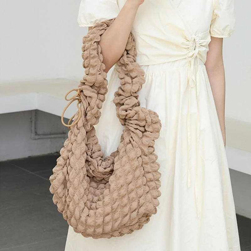 Fashion Crossbody Bag Versatile Shoulder Bags for Girl Women Pleated Drawstring Solid Color Bags Korean Ruched Bag