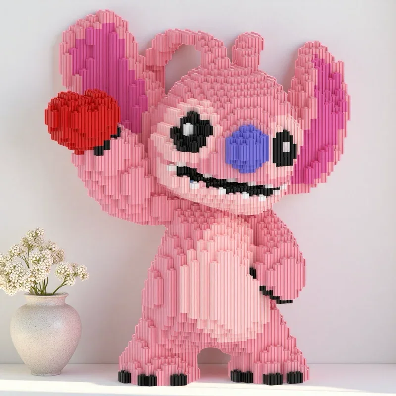 Super Love Stitch-Juego de pareja de juguetes de bloques de construcción de Ángel, rompecabezas de bloques de construcción para niños, adorno de escritorio, regalo de cumpleaños
