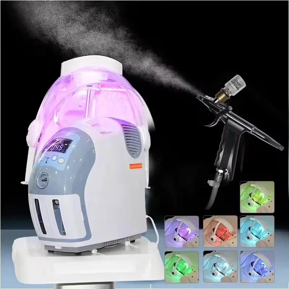 Professionele Sterke 7 Kleuren Spa O2Toderm machine Gezicht LED Zuurstof Dome masker o2 tot derm gezichtsmachine