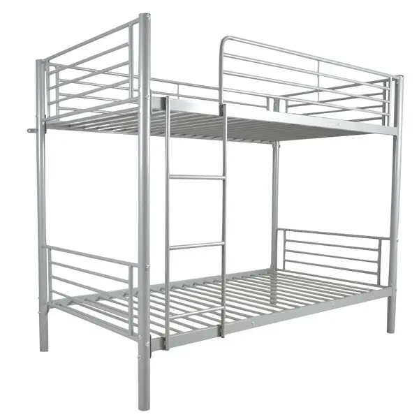 

Iron Bed Bunk Bed with Ladder for Twin Size Gray