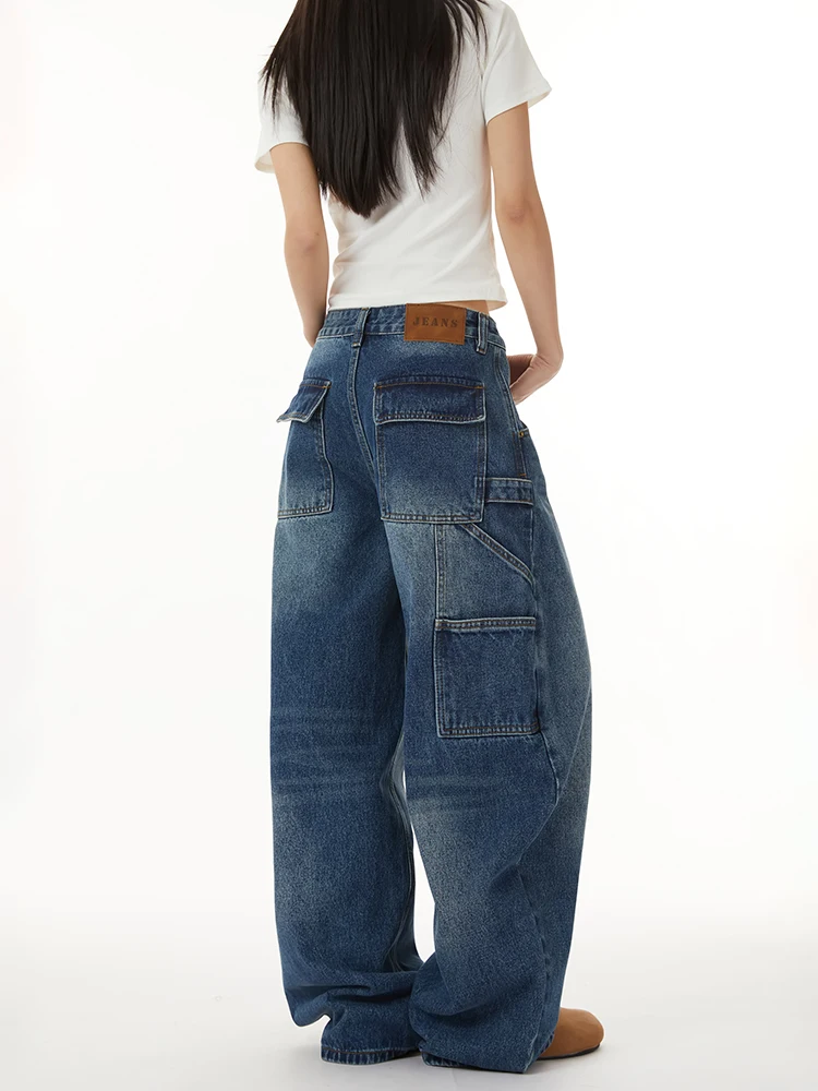 

American Style Vintage Workwear Wide Leg Jeans Women Loose Slimming Knife Cleanfit Casual Long Trousers