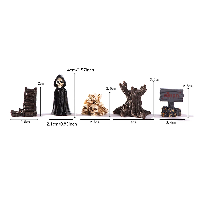 New Mini 3D Horror Halloween Raven Tombstone Skull Series Resin Hallowmas Doll House DIY Accessories