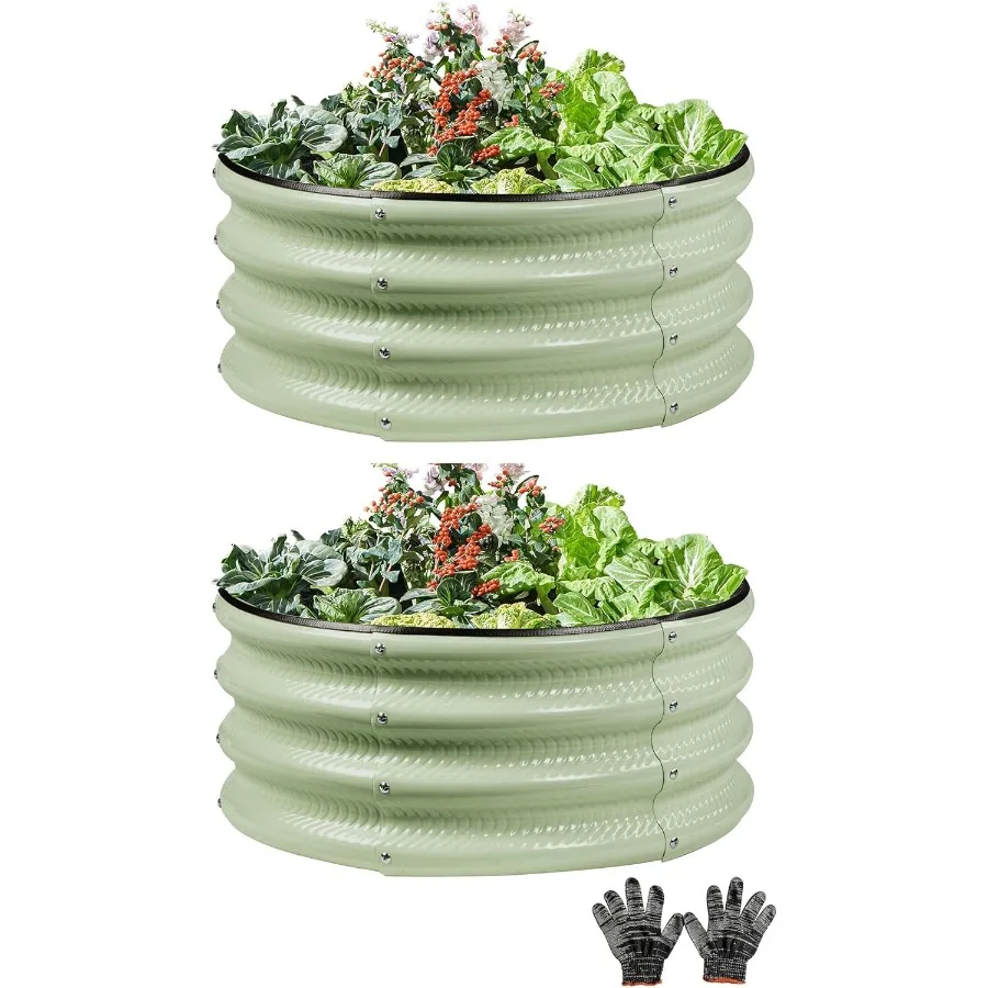 

2 Pcs 2x2X1 FT Round Galvanized Raised Garden Bed Kit Light Green Outdoor Planter Garden Bed Metal Raised Box for Vegetables Fr