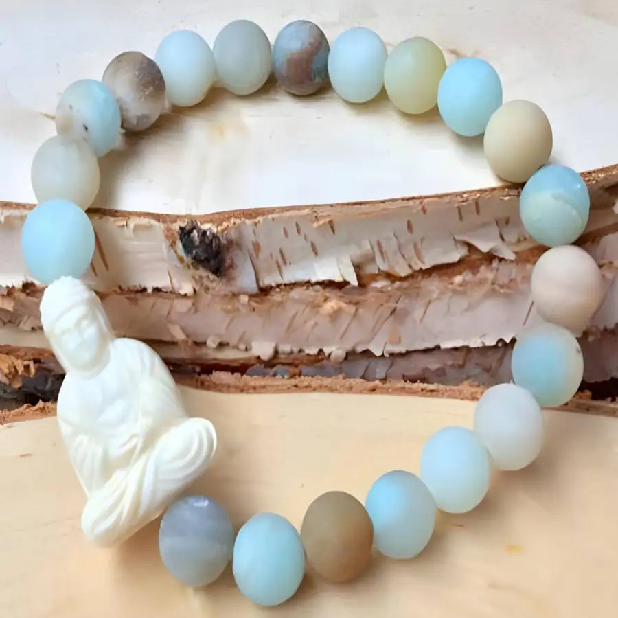 

8mm Mala beads Amazoniteite Buddha men Bracelet Gemstone Sacred Buddha elastic Chakra Natural stone Prayer Jewelry Nirvana Zen
