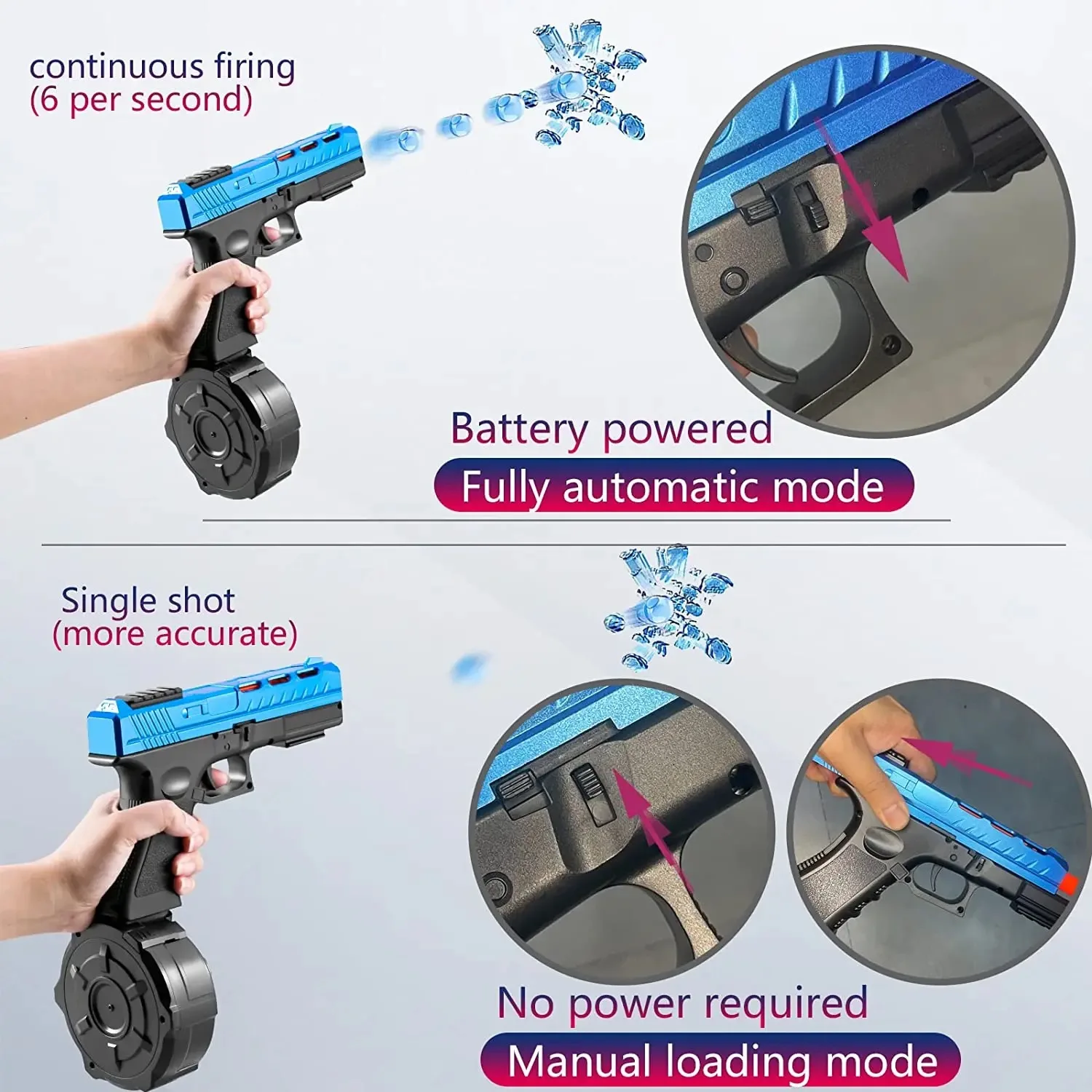 2024 2 w 1 Automatyczne strzelanie Piłka pneumatyczna Elektryczny pistolet zabawkowy Pistolet na wodę Broń Pistolet Outdoor Sports Piłki żelowe dla