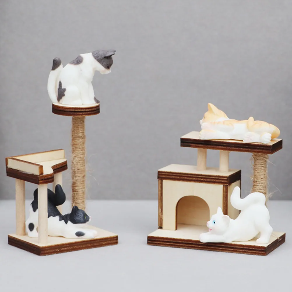 

2Pcs Miniature Wood Cat Trees Handcrafted Unpainted Design for Realistic Small House Interior Decoration DIY Furnishings