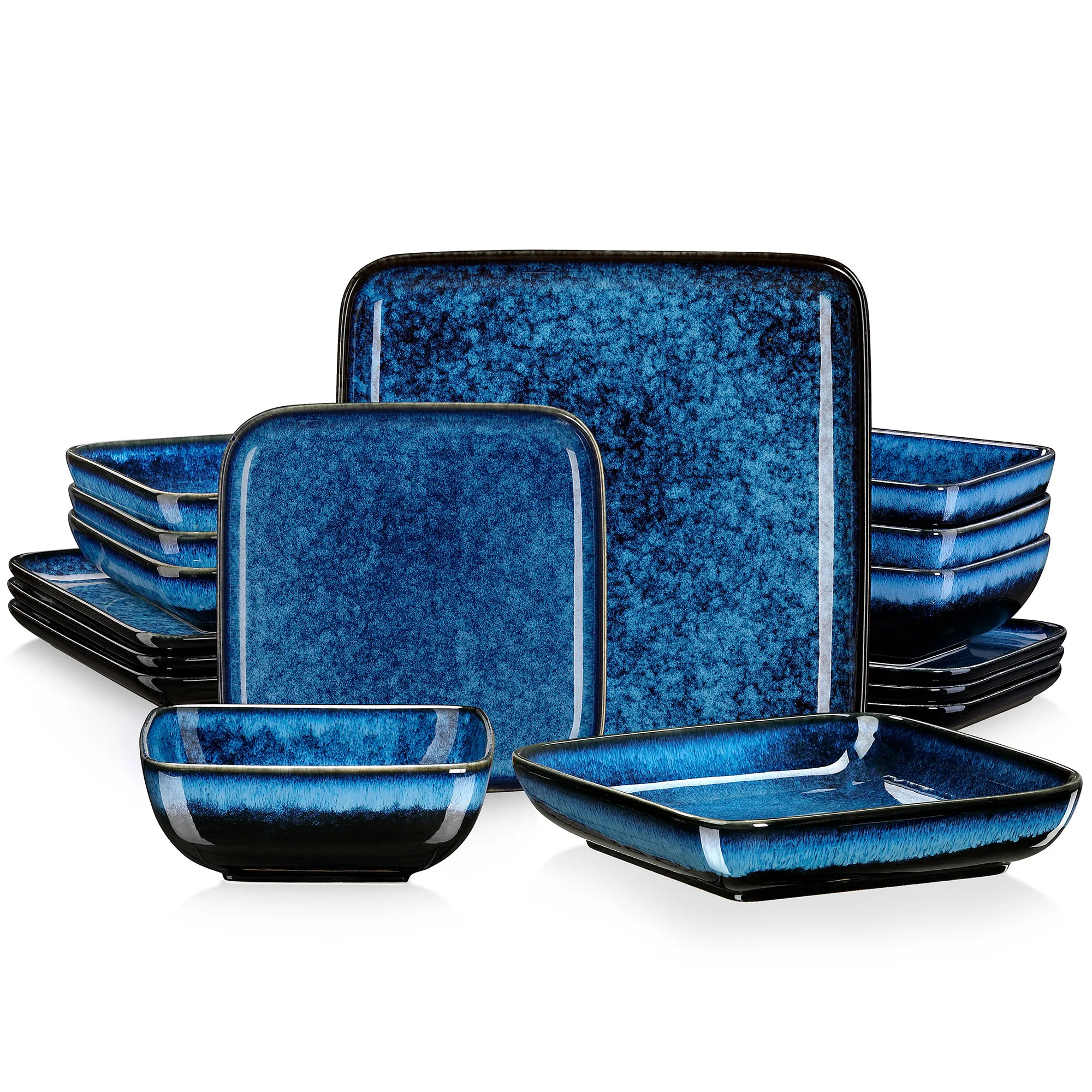 

Vancasso Stern Dinner Set Blue Square Kiln Change Glaze Tableware 16 Pieces Kitchen Dinnerware Ceramic Crockery Set for 4 Person