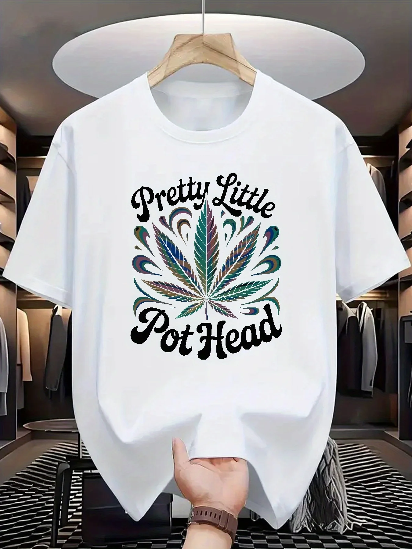 เสื้อยืดลายกราฟิกสีดำสำหรับผู้ชาย ลายใบไม้ น้ำหนักเบา เสื้อยืดฤดูร้อนสำหรับใส่ลำลอง แฟชั่นเสื้อยืดพิมพ์ลายกราฟิก