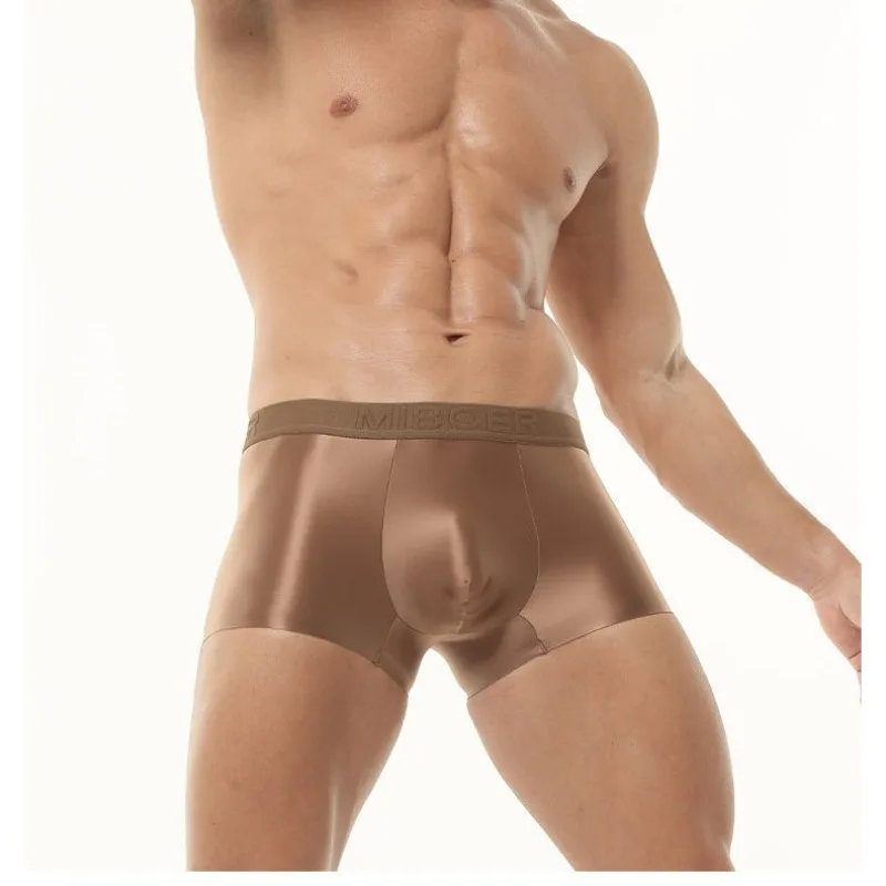 

Men Sexy Breathable Mesh Underwear Flash Erotic Ice Silk Satin Light Luxury Shiny Cooling Comfort Boxer Briefs Daily Wear