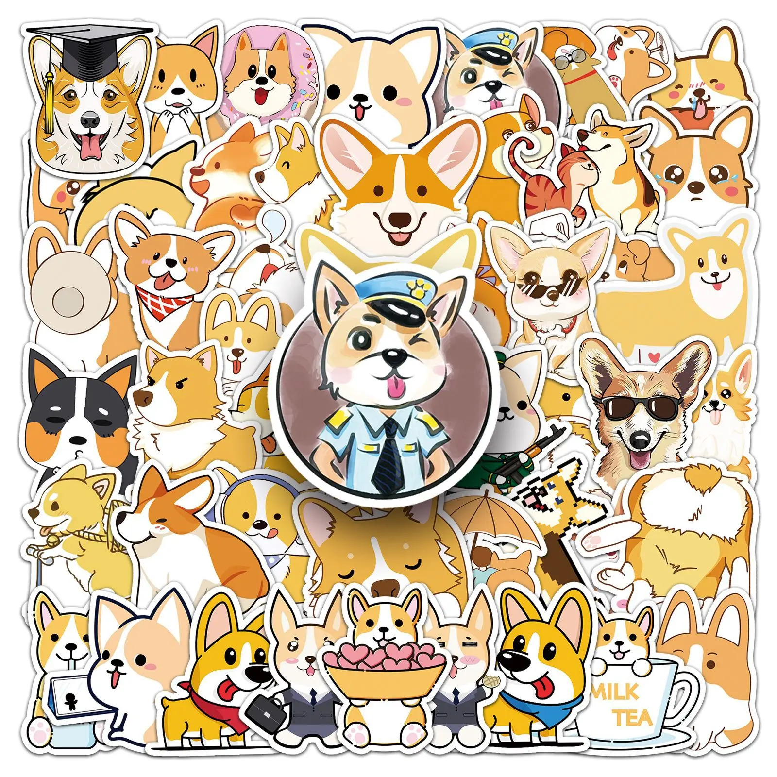 

50PCS Cartoon Corgi Sticker Cute Dog Pet Material DIY Decorative Laptop Luggage Phone Case iPad Waterproof Sticker Kids Toy