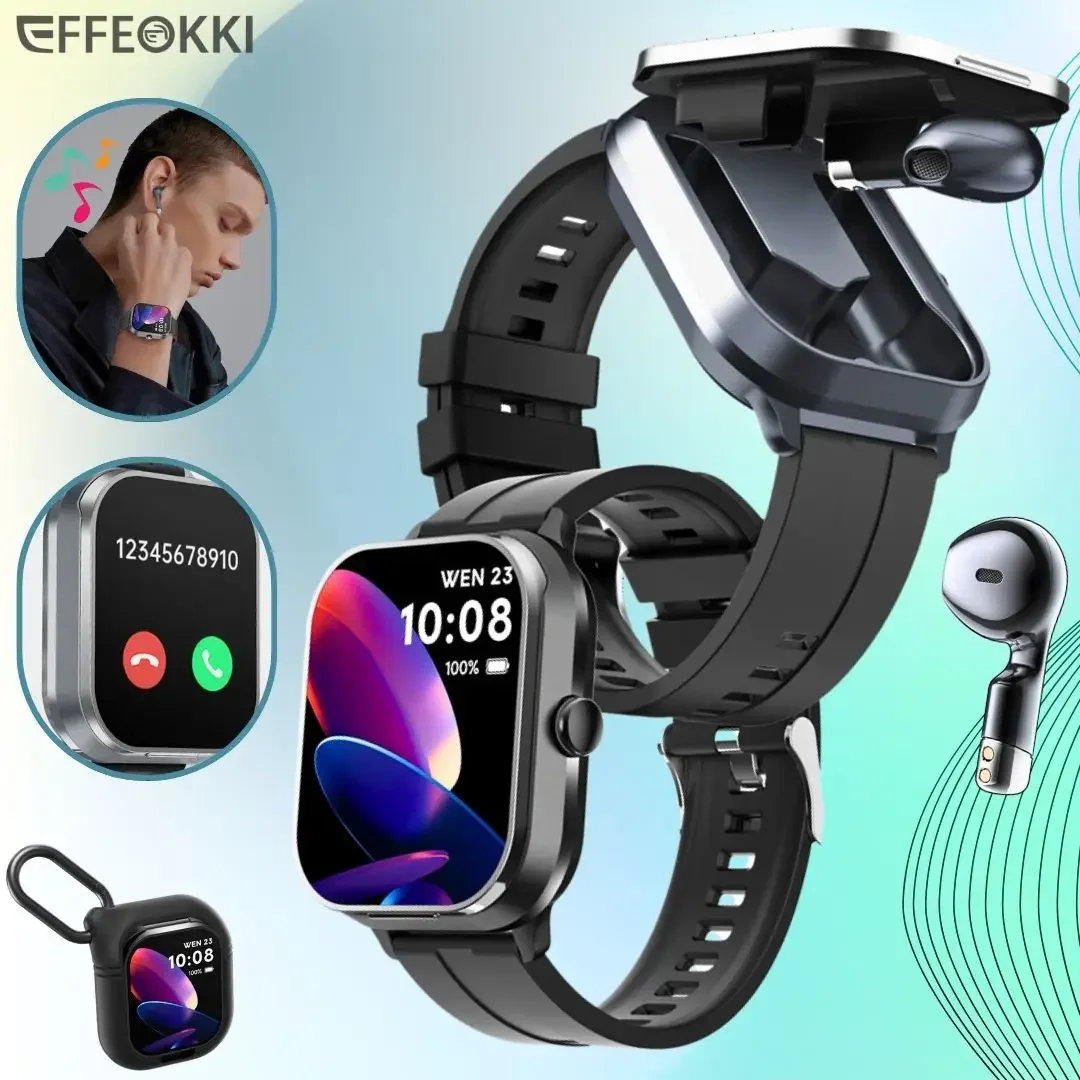 2-In-1 Smart Watch 2025 With Earbuds Man 2 Inch NFC Make Call Multi Sport Exercise For Iphone Android Smartphone