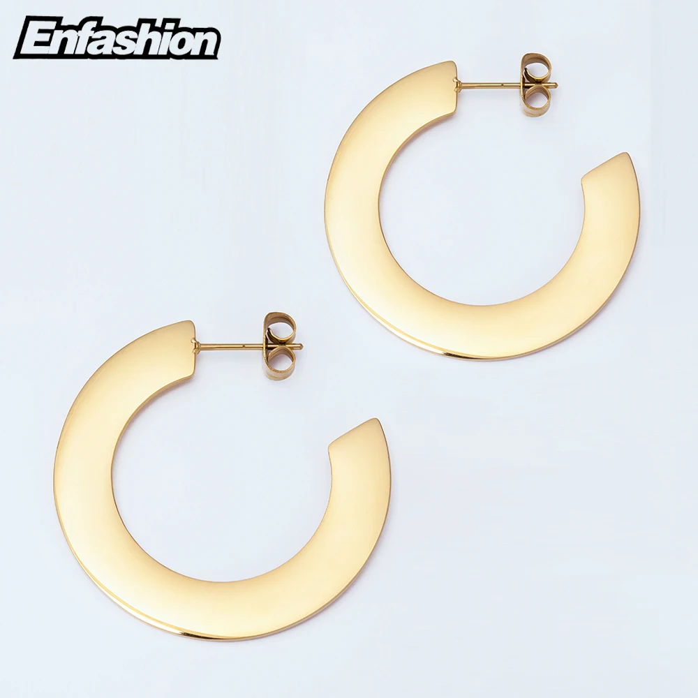 Enfashion Shiny Big Hoop Earrings  Gold color Earings Stainless Steel Circle Earrings For Women Jewelry oorbellen EEF1018