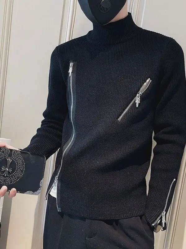 

Sli High Collar Men's Knitwear Polyester Fiber Zipper Decoration Casual Wear Daily Leisure Long Sve Warmth Provided