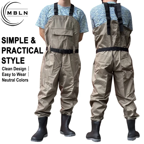 Trampas de pesca con botas, pantalones impermeables de nailon, correas ajustables, 170T, resistencia al agua de 15000MPa, equipo caqui para exteriores, 1 ud.