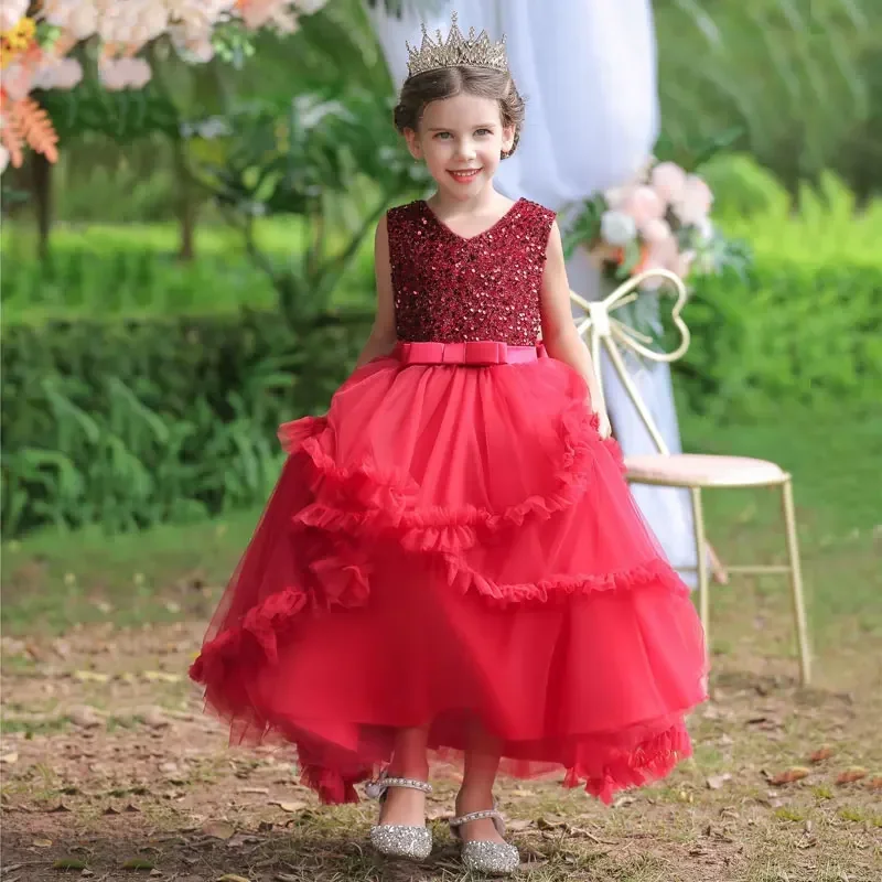 

Lace Sleeveless Children Clothing Girls Party Dresses Fashion Girls Sequin Dress Summfer Kids Dresses for Girls 4-12 Years