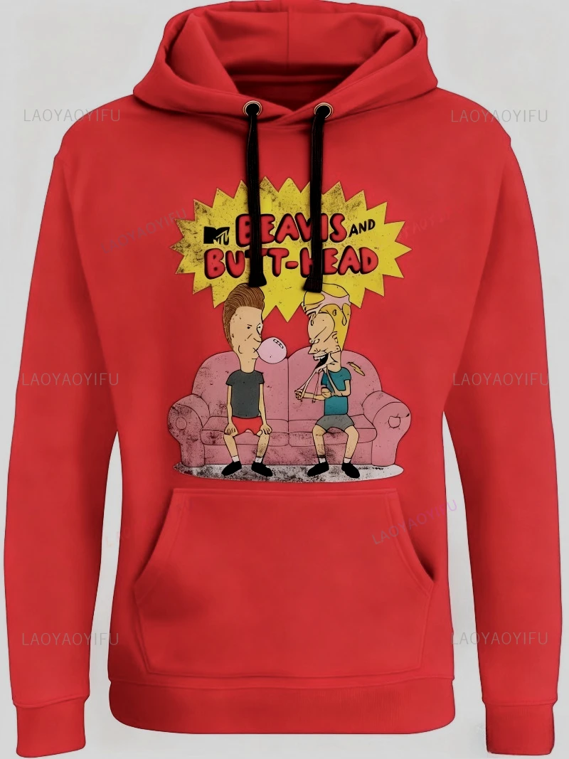 سترة Beavis and Butt-Head مرخصة رسميًا بقلنسوة ملحمية Beavis and Butthead ملابس مضحكة قميص حراري برسومات جرافيك