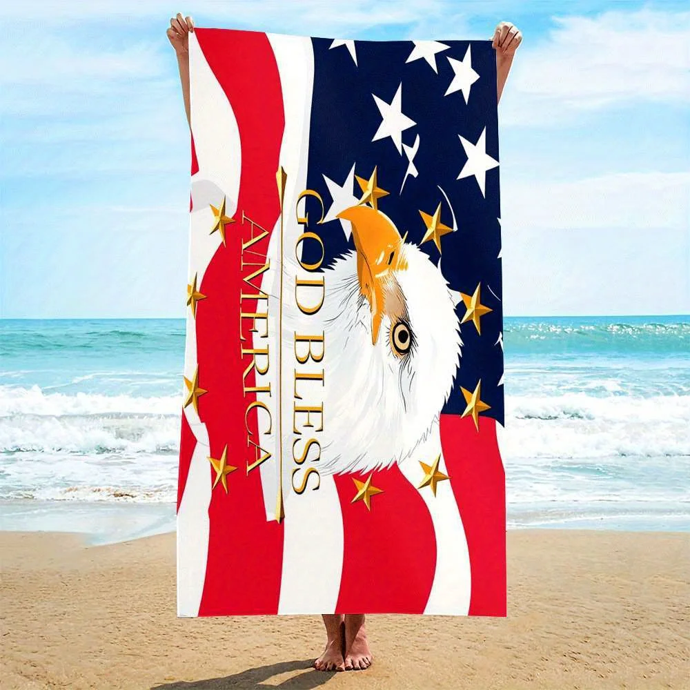 

American Bald Eagle Beach Towel Single Sided 2D Quick Dry Soft Microfiber Towel For Beach Pool Spa Travel Patriotic Decor Gift
