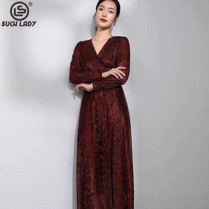 

Women's Runway Dresses V Neck Long Sleeves Elegant Fashion Designer Maxi Vestidos