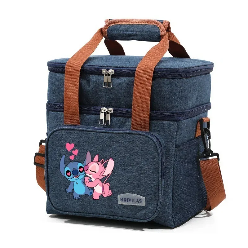 

Stitch Cartoon Print Tote Disney Bag for Women Insulated Lunch Bag Double Layer Cooler Bag for Picnic Travel