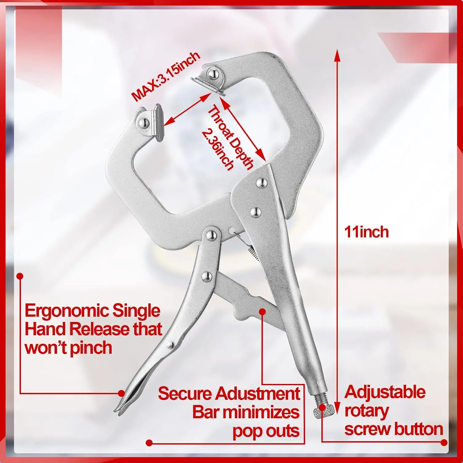 10 قطع مشبك قفل C، مشبك لحام قابل للتعديل مع طرف عادي ووسادة دوارة، 11 بوصة لأعمال النجارة والخزانة والإصلاح - Sho