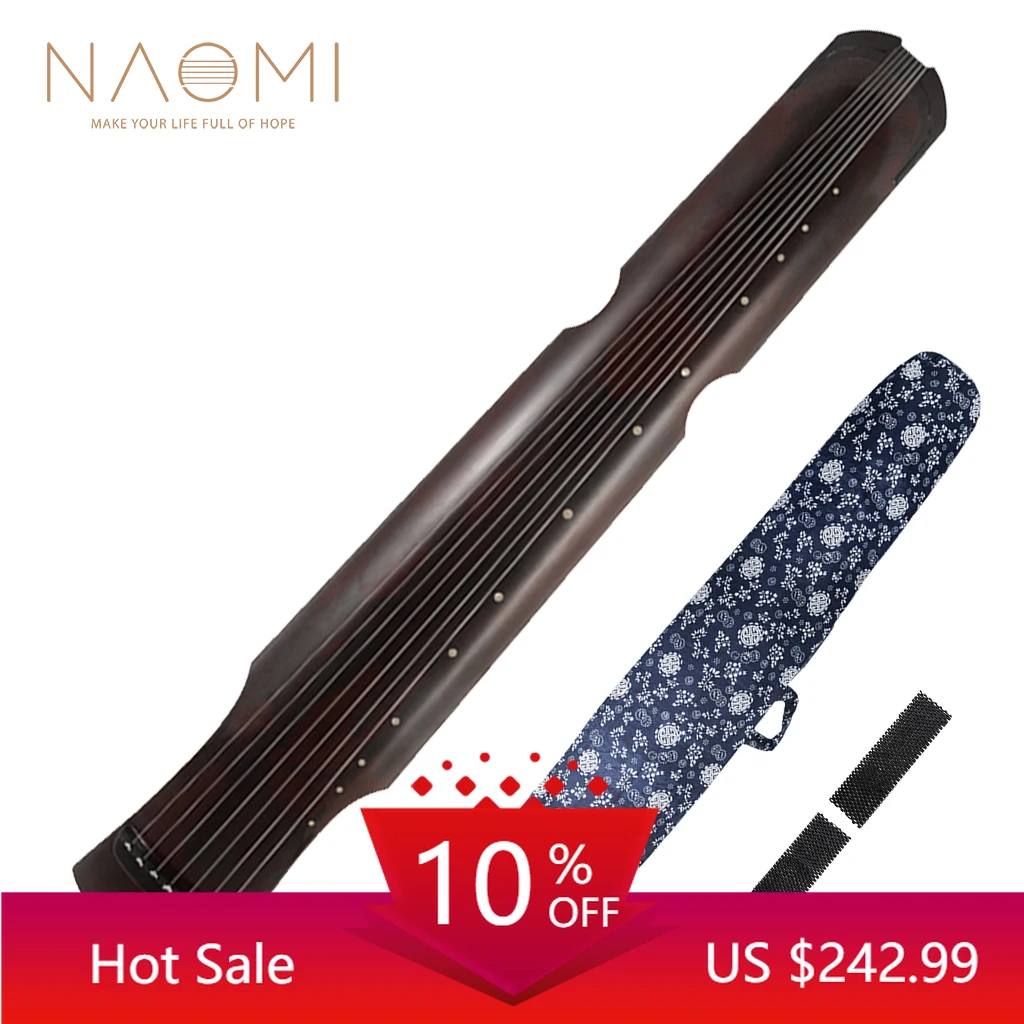 NAOMI Exquistite Paulownia Wood Guqin Zither Chinese 7 String Instrument Steel String With Nylon Cover Shen Nong Style Qin