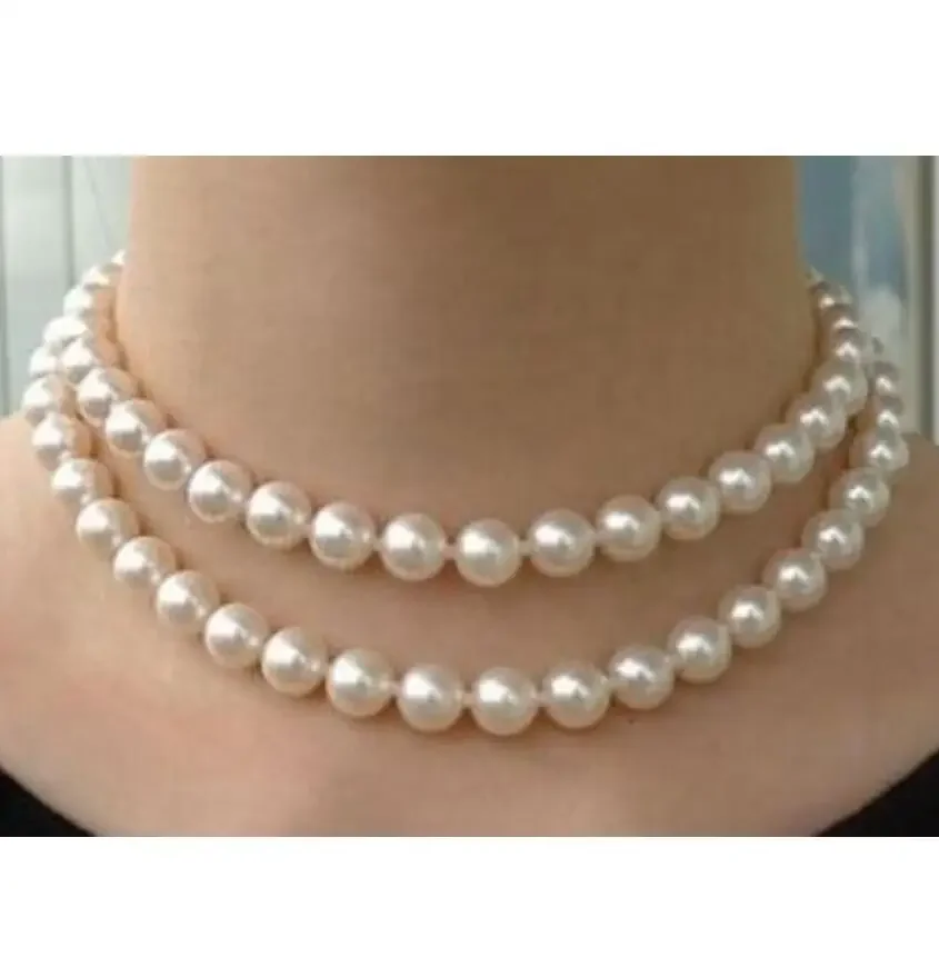 

Fine jewelry noble jewelry double strands 9-10mm round Freshwater white pearl necklace