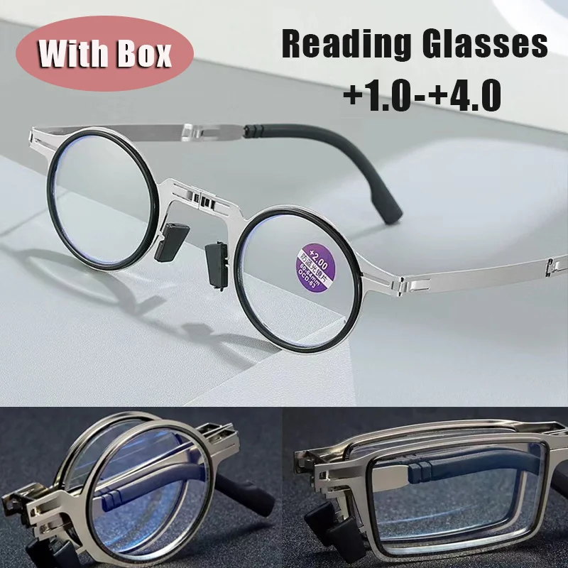 

Metal Folding Presbyopia Glasses with Box High-definition Anti-blue Light Business Glasses Men's and Women's Reading Glasses Set