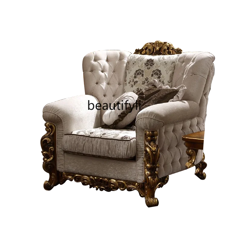 

European Solid Wood Sofa Combination Living Room Vintage Fabric Sofa Luxury French Classical Light Luxury Villa Furniture