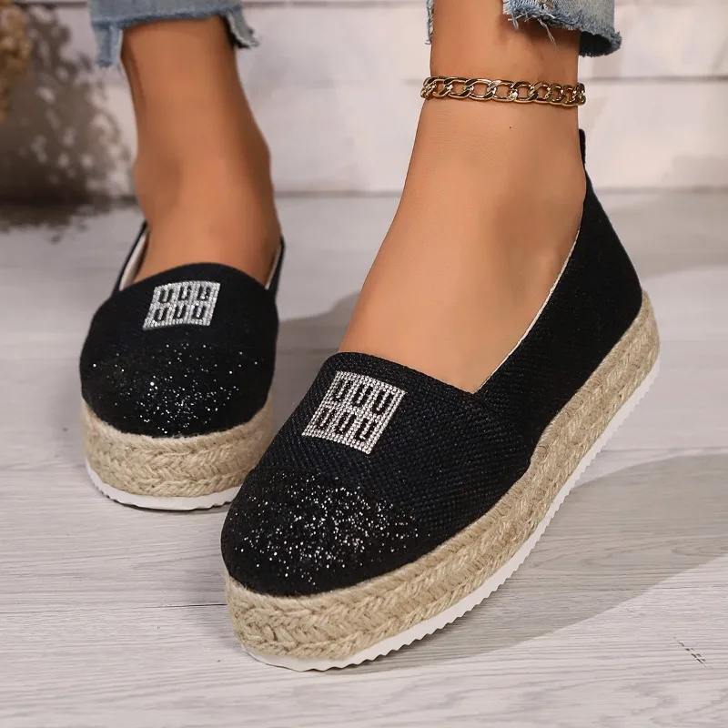 

New Women Flats Low Top Spring and Autumn Canvas Shoes Casual Straw Shoes High Quality Fashion Loafers Single Shoes Plus Size 43