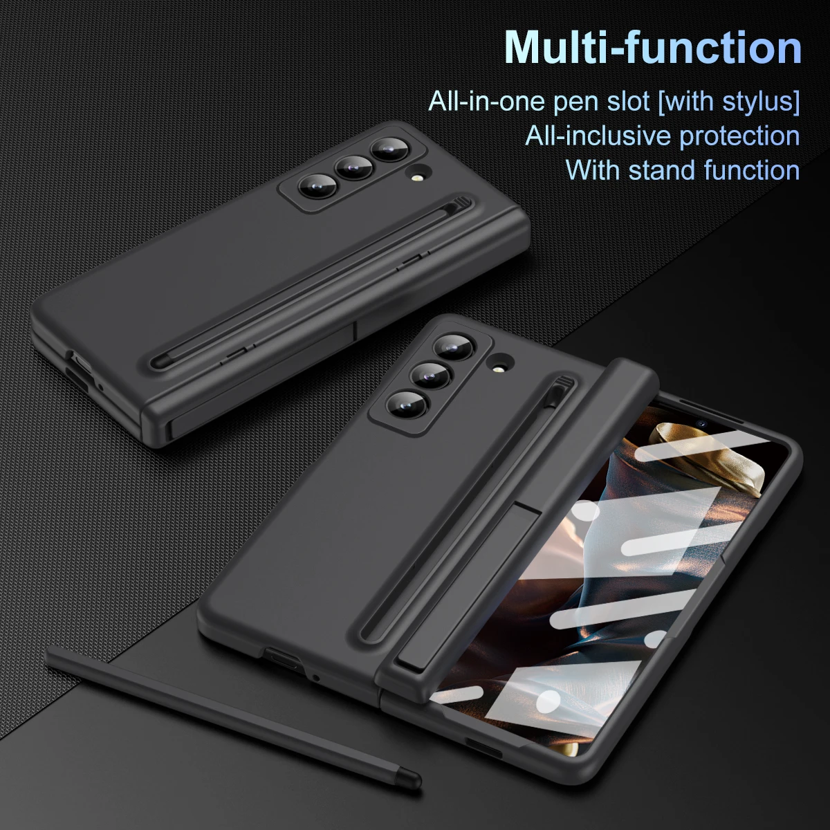 For Samsung Z Fold SE Special Edition 6 Slim Galaxy Z Fold 6 5 4 3 Case Matte with Film Touch Pen Slot Flip Hinge Bracket Cover