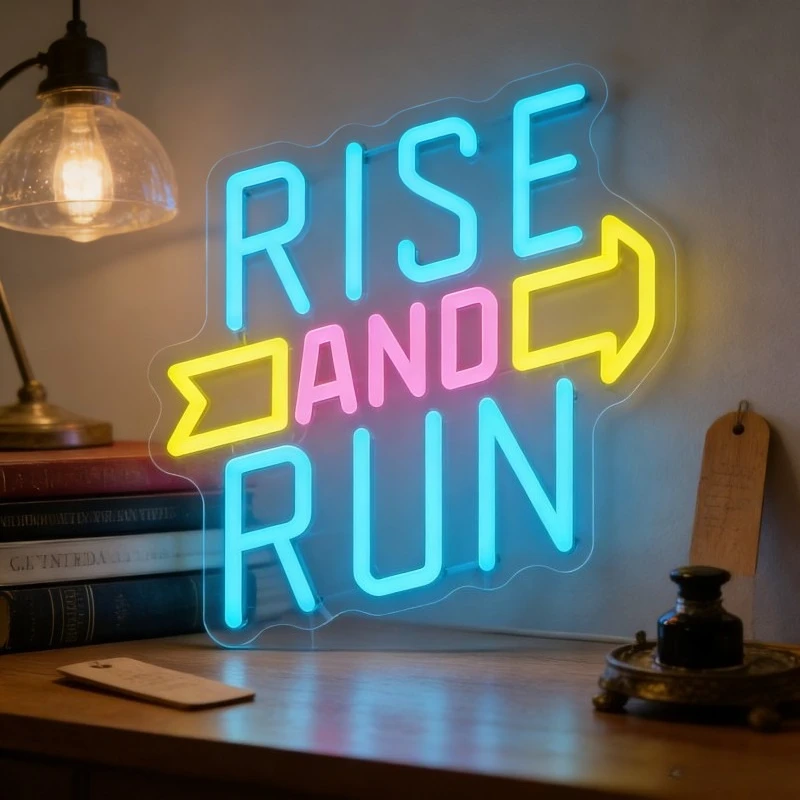 rise-and-run-ネオンサイン-usb調光可能ledネオンライトサイン-ジム、スポーツ愛好家、男の隠れ家、寝室、パーティー、壁の装飾用