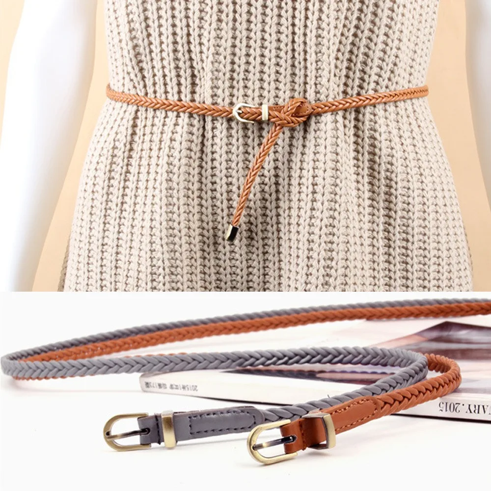 Solid Color Dress Slim Belt Fashion Needle Buckle Weave Woven Belts Perforated Waist Rope Women