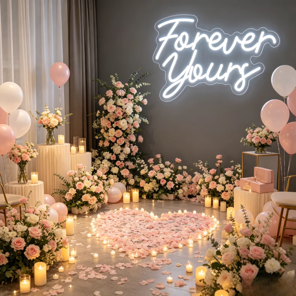 Forever Yours LED Neon Light USB Dimmable Hanging Wall Light Boho Wedding Bridal Shower Vanity Mirror Bedroom Anniversary Gift
