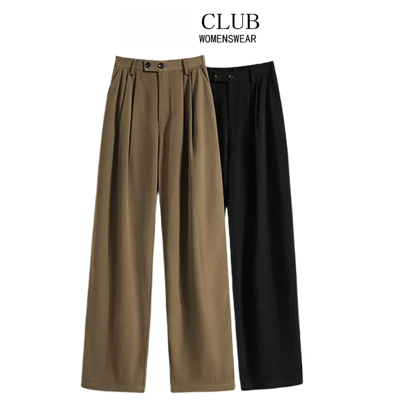 

Брюки-костюм с высокой талией и широкими штанинами для женщин больших размеров, весенние повседневные свободные брюки с драпировкой от Cara Club Commute Sle