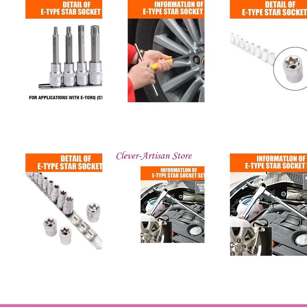 

E06B External Female Torx Bit Star E Socket Set 1/4 & 3/8 Automotive Tool 11 Pcs