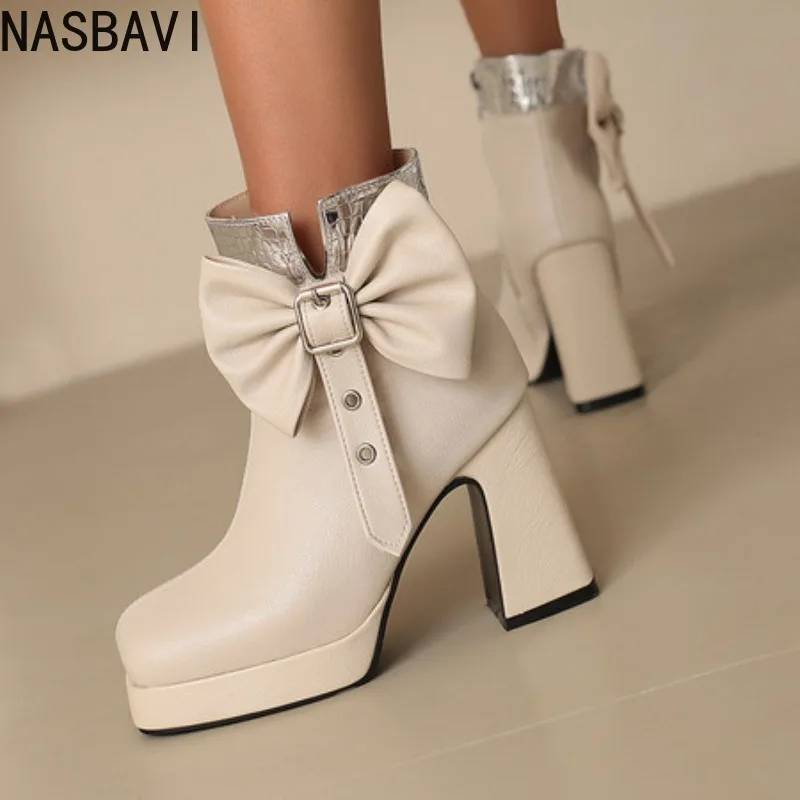 

Женские ботильоны в стиле Лолиты с бантом и стразами, декор с подвеской, короткие ботильоны на массивном высоком каблуке, на платформе, на боковой молнии, с кружевной кромкой