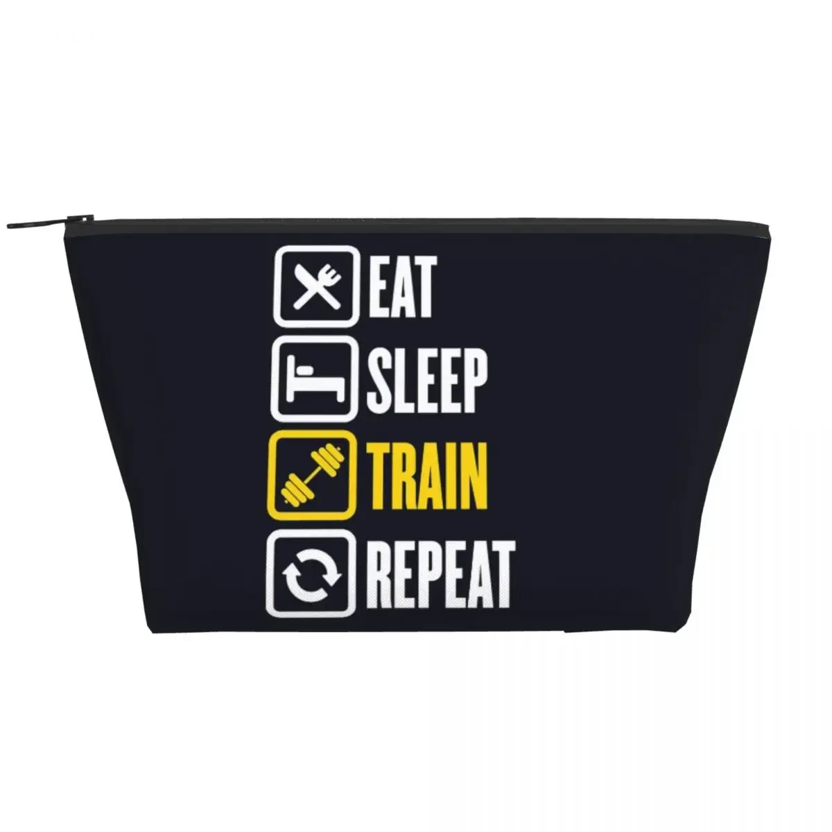 Eat Sleep Train Repeat Gym Motivational Quote Makeup Bag for Travel Toiletry Storage Pouch Organizer Dopp Kit Box