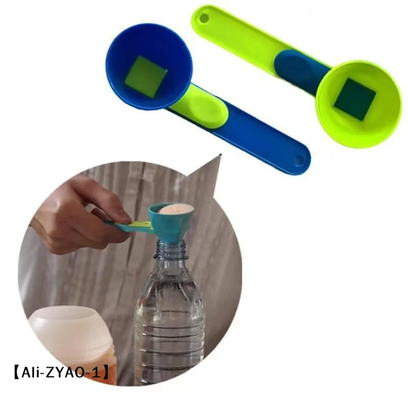 【O】Mess-Free Protein Powder Scoop with Sliding Funnel, for Milk Supplements Measuring Spoon Kitchen Gadget