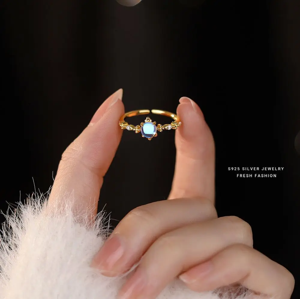 Echtes 925 Sterling Silber simuliert Mondstein Mode offenen Ring exquisites Geschenk für Dame Mutter Tochter Geburtstag Schmuck