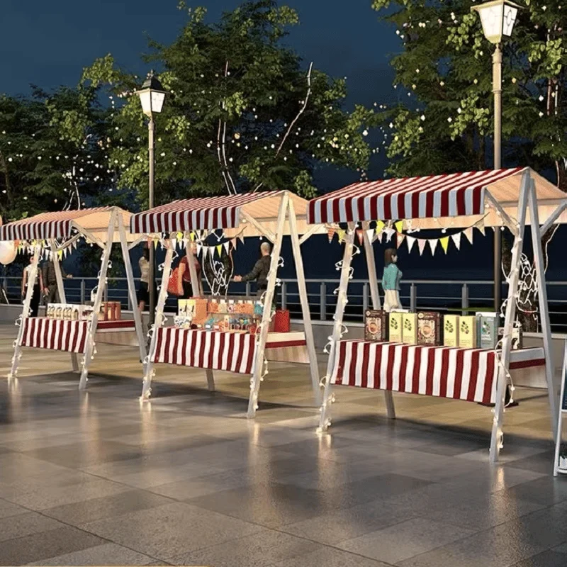 Mobile foldable stall custom outdoor shed stall display stand wrought iron promotional float night market market shelf